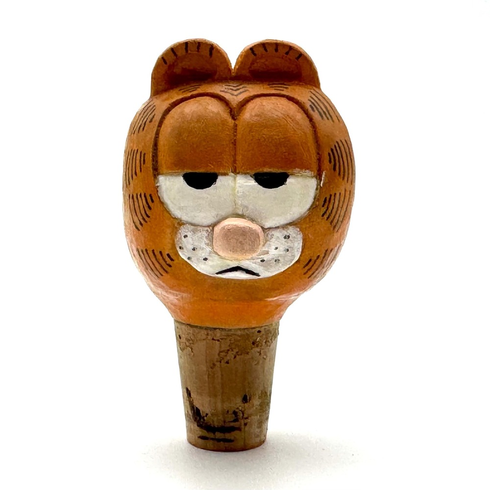 Garfield Wine Bottle Stopper Wooden Vintage Comic Hand Painted Cork